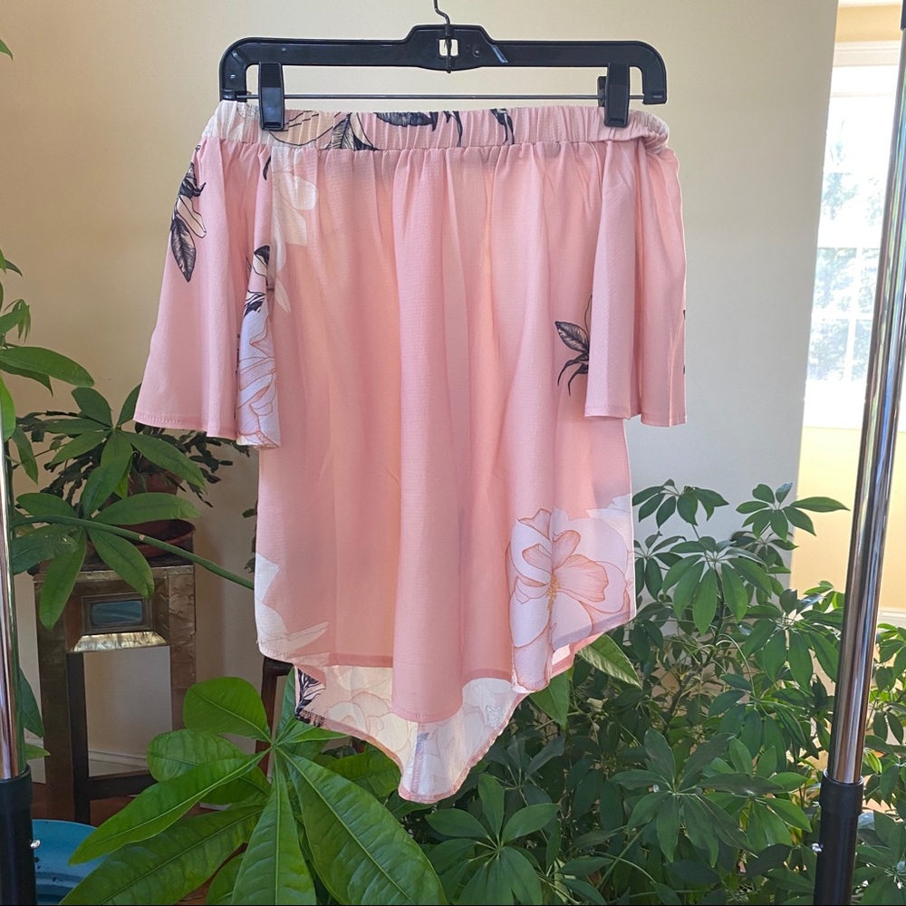 Pink Off the Shoulder Floral Short Sleeve Top